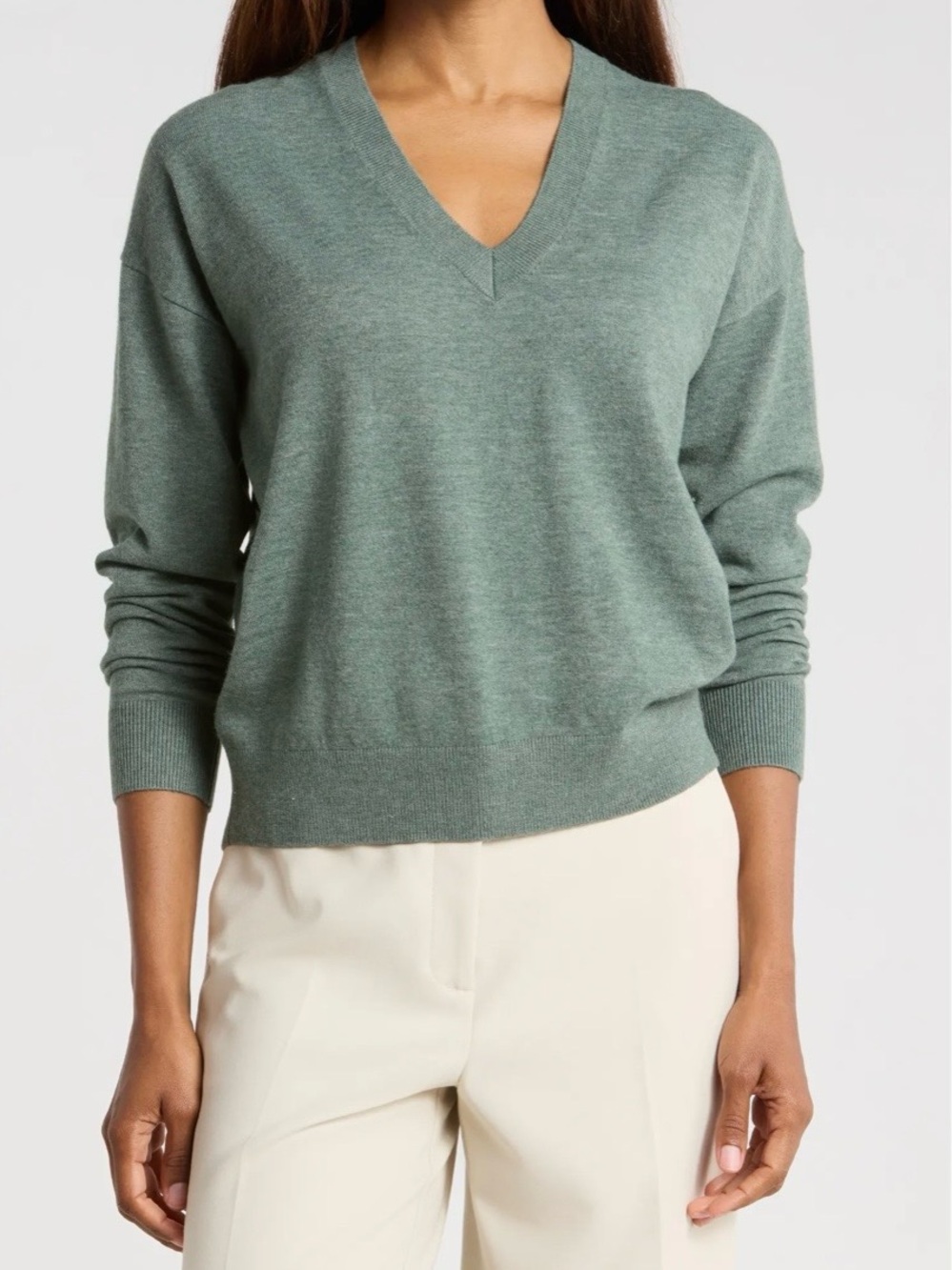 Vince Wool and Cashmere Blend V-Neck 3/4 Sleeves Sweater  Green size S - Picture 10 of 11